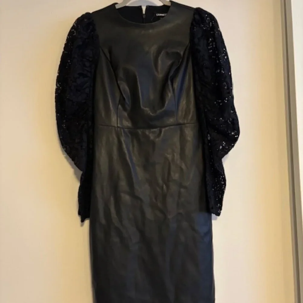 Express Faux Leather Dress with Lace Sleeves size XS NWT - Picture 2 of 6